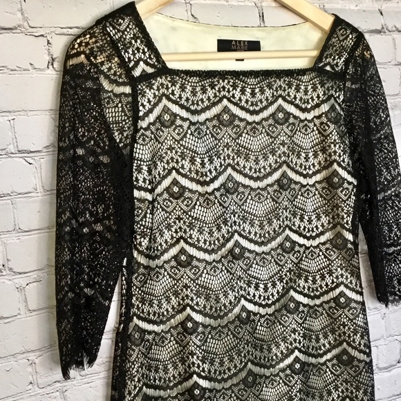 ALEX MARIE BLACK LACE 3/4 LENGTH SLEEVE DRESS 2 - Picture 2 of 6